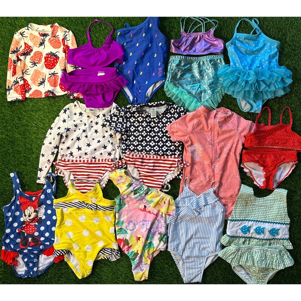 Lot Of 14 Girls Swimsuits 12m-2T Bathing Suits Bikinis Swim Shirts
